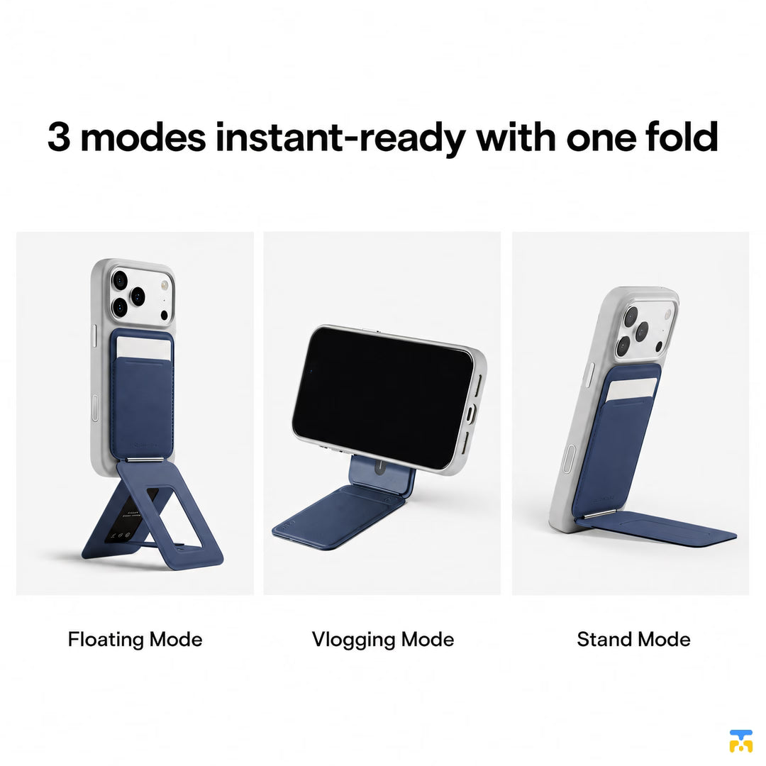 3 modes instant-ready with one fold - MOFT Snap Invisible Phone Tripod Wallet - MagSafe, 3-Card Storage