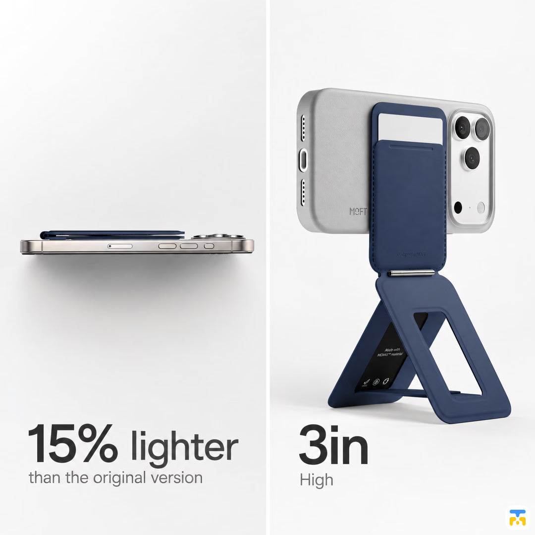 15% lighter
than the original version - MOFT Snap Invisible Phone Tripod Wallet - MagSafe, 3-Card Storage