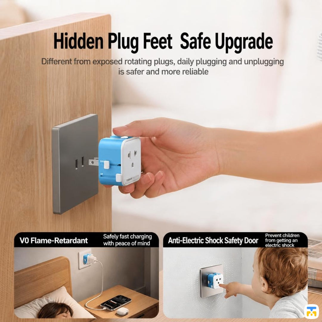 Hidden Plug Feet Safe Upgrade - Momax 1-World Universal Travel Charger with Dual AC