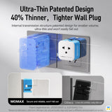 Ultra-Thin Patented Design 40%, Tighter Wall Plug - Momax 1-World Pocket Mini Travel Adapter - Ultra Compact