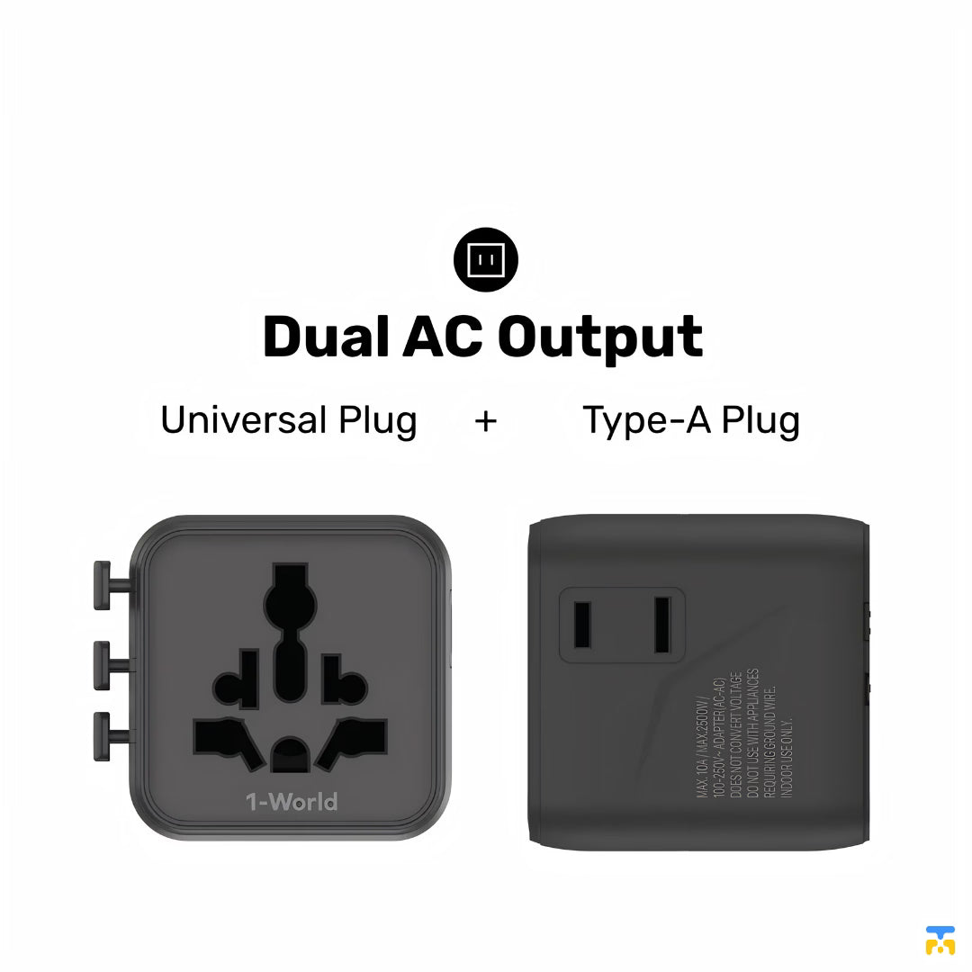 180+ Countries Compatible and Built-In Fuse For Extra Safe  - Momax 1-World Universal Travel Charger with Dual AC