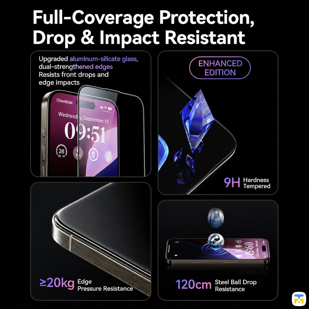 Full-Coverage Protection,
Drop & Impact Resistant - Momax for iPhone 15 & 16 Series Glass Pro+ Ultra Clear 3D Screen Protector