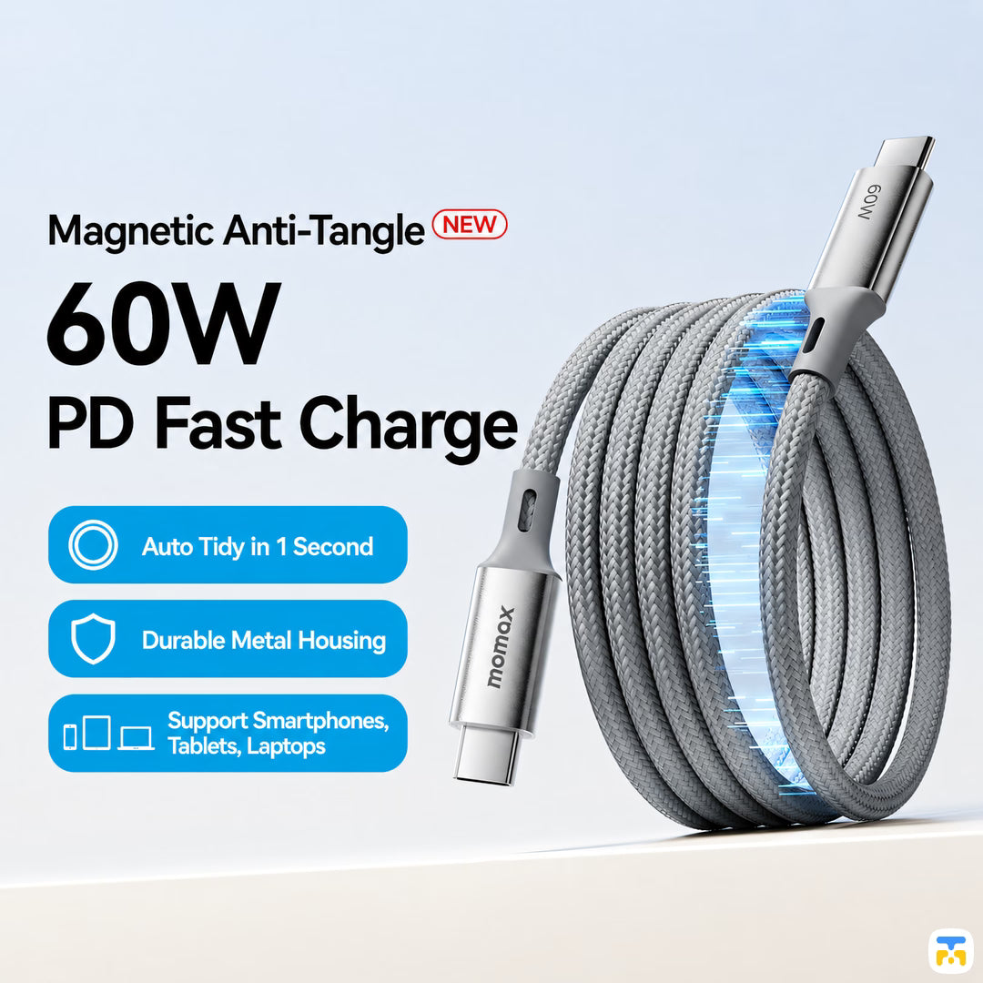 60W PD Fast Charge - Momax Mag.Link Magnetic USB-C to USB-C Cable 60W 1m