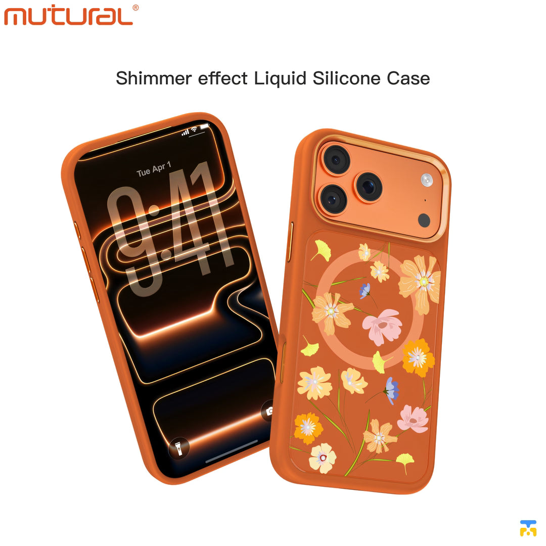 Shimmer effect Liquid Silicone Case - MUTURAL Flora Story Series Case For iPhone 17 Series - MagSafe