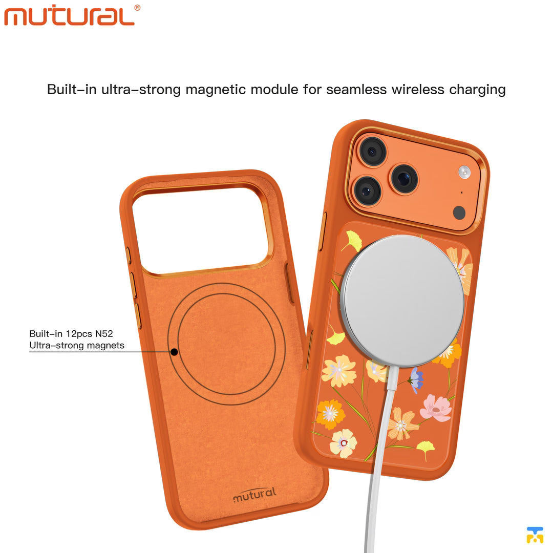 Built-in ultra-strong magnetic module for seamless wireless charging - MUTURAL Flora Story Series Case For iPhone 17 Series - MagSafe
