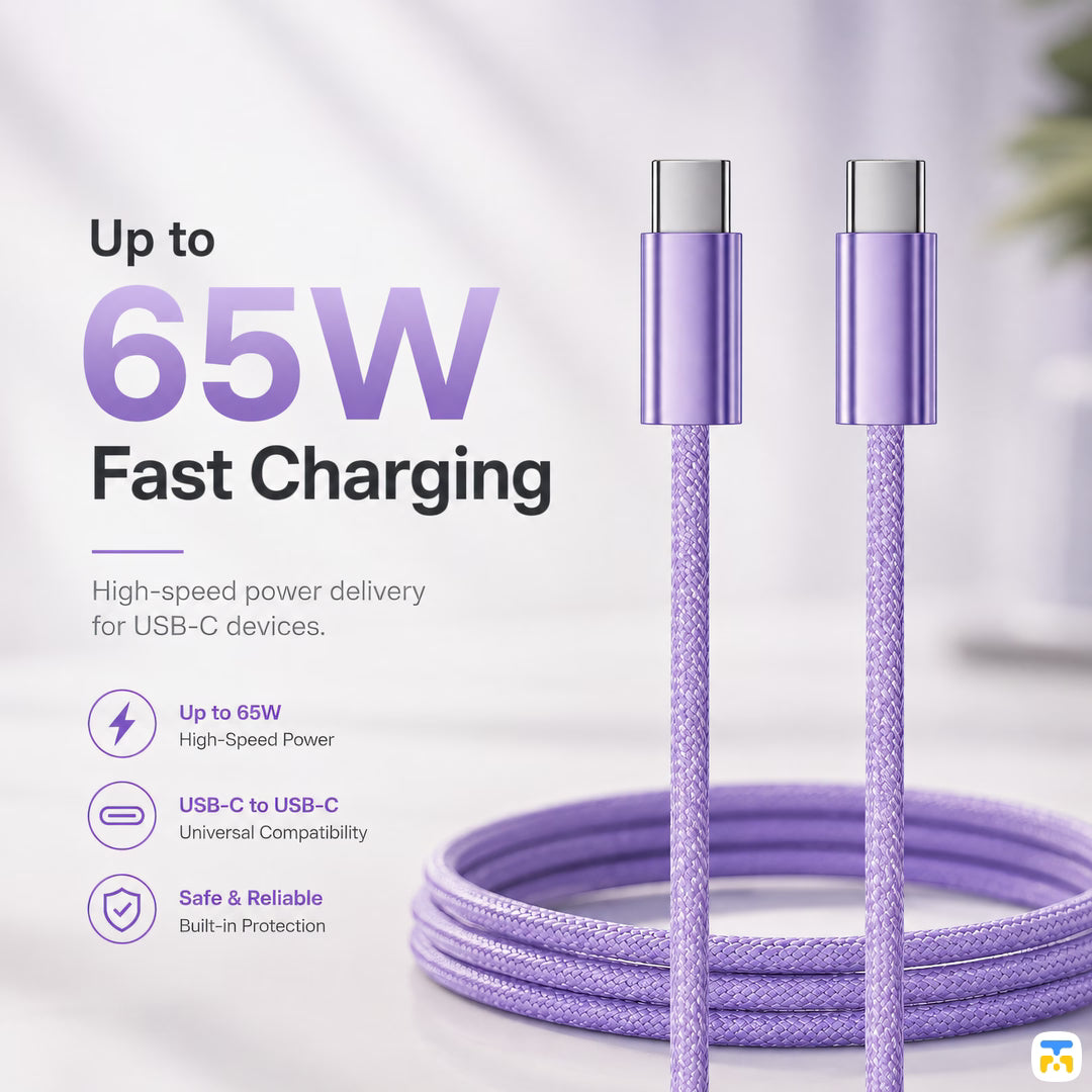 Up to 65W Fast Charging - MUTURAL Metallic 65W USB-C Charging Data Cable - 1 Meter