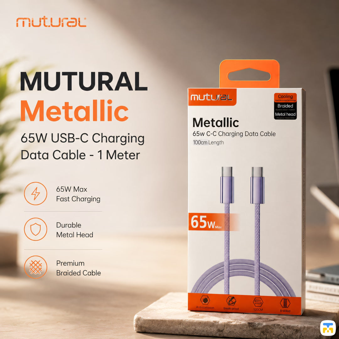 MUTURAL Metallic 65W USB-C Charging Data Cable - 1 Meter