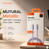 MUTURAL Metallic 65W USB-C Charging Data Cable - 1 Meter