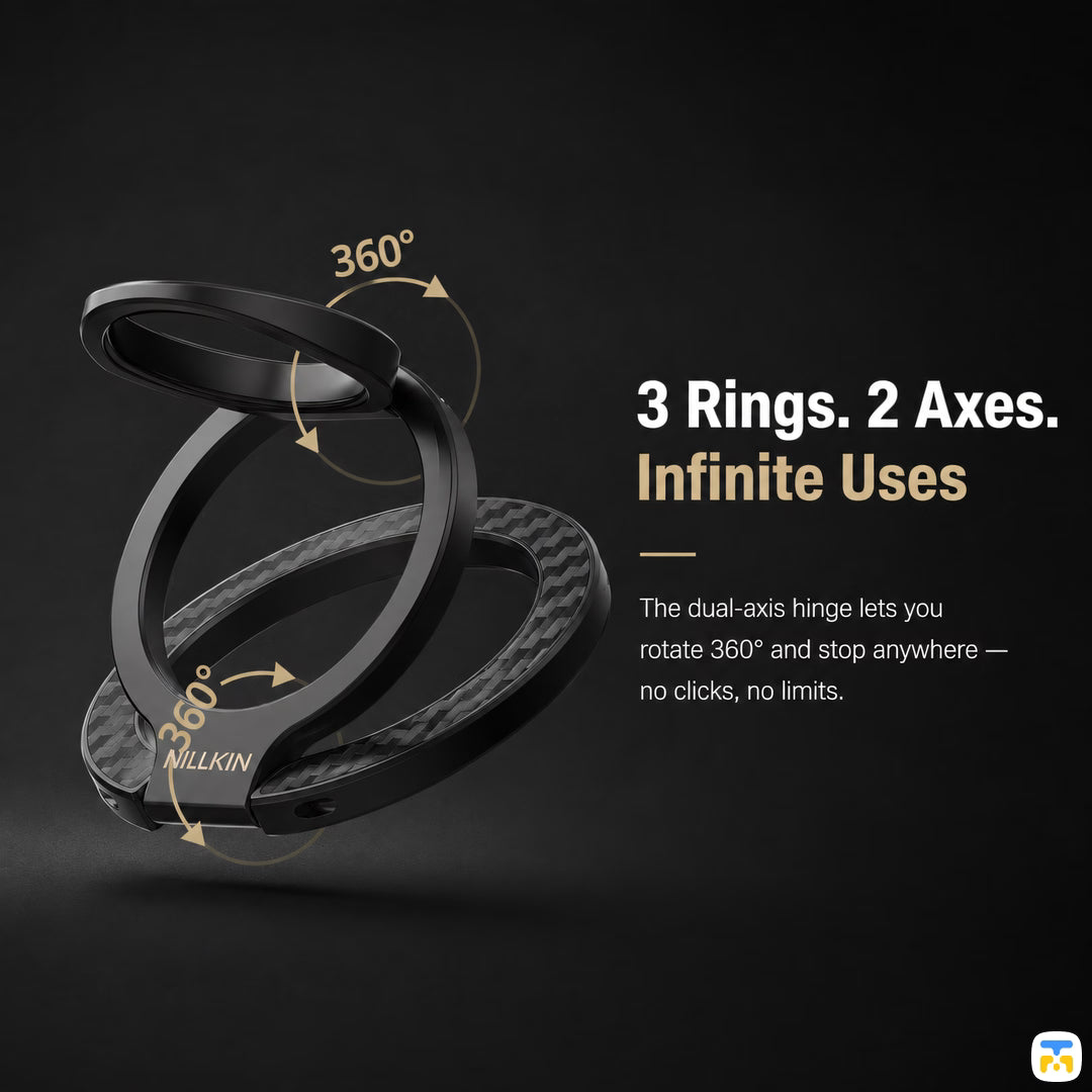 3 Rings. 2 Axes.
Infinite Uses - NILLKIN FiberSnap Triple Ring Kevlar® Magnetic Phone Grip & Stand