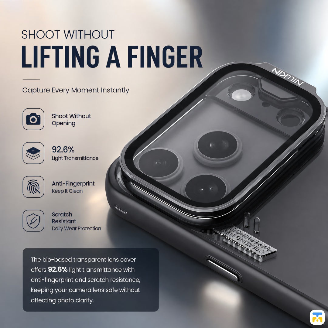 SHOOT WITHOUT
LIFTING A FINGER - NILLKIN for iPhone 17 Series Iceblade CamProp Case with Transparent Camera Cover