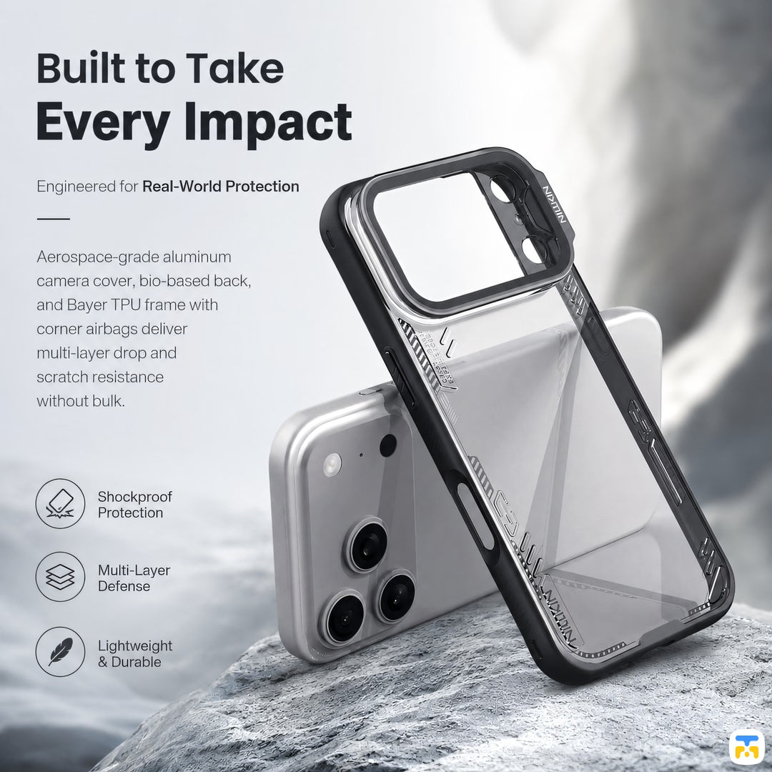 Built to Take
Every Impact - NILLKIN for iPhone 17 Series Iceblade CamProp Case with Transparent Camera Cover