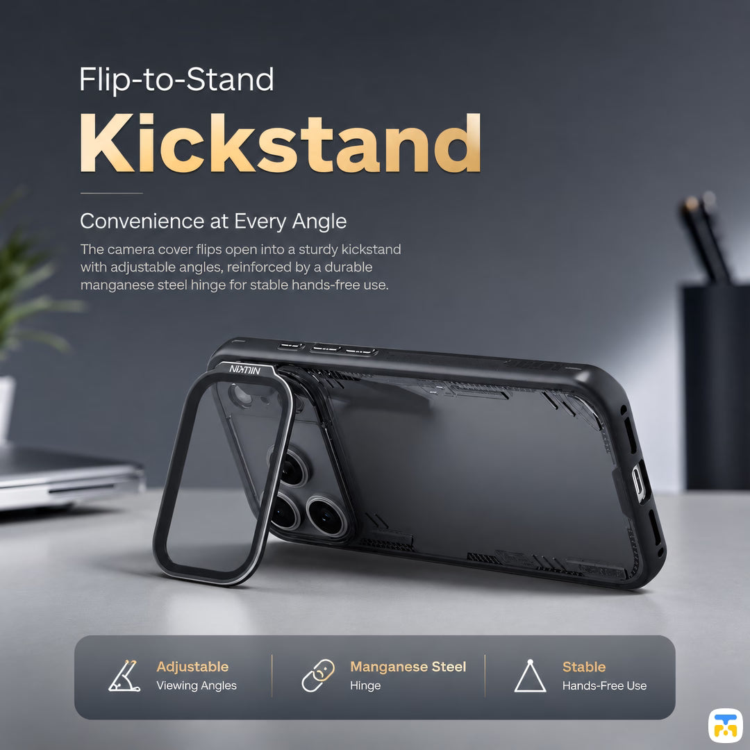 Flip-to-Stand
Kickstand - NILLKIN for iPhone 17 Series Iceblade CamProp Case with Transparent Camera Cover