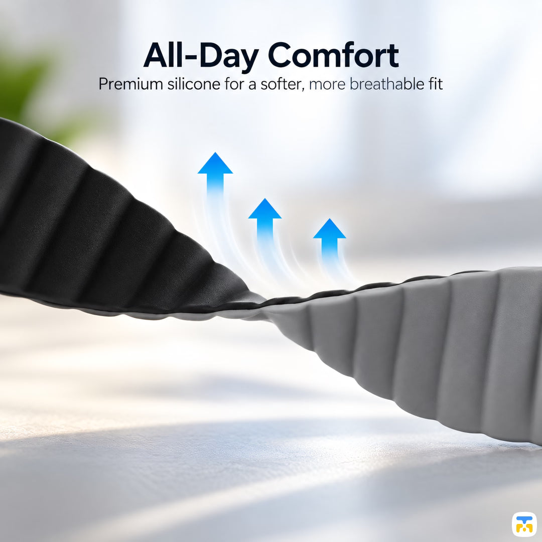 All-Day Comfort - NOVAMAG Wavy Slim Reversible Magnetic Silicone Strap for Apple Watch