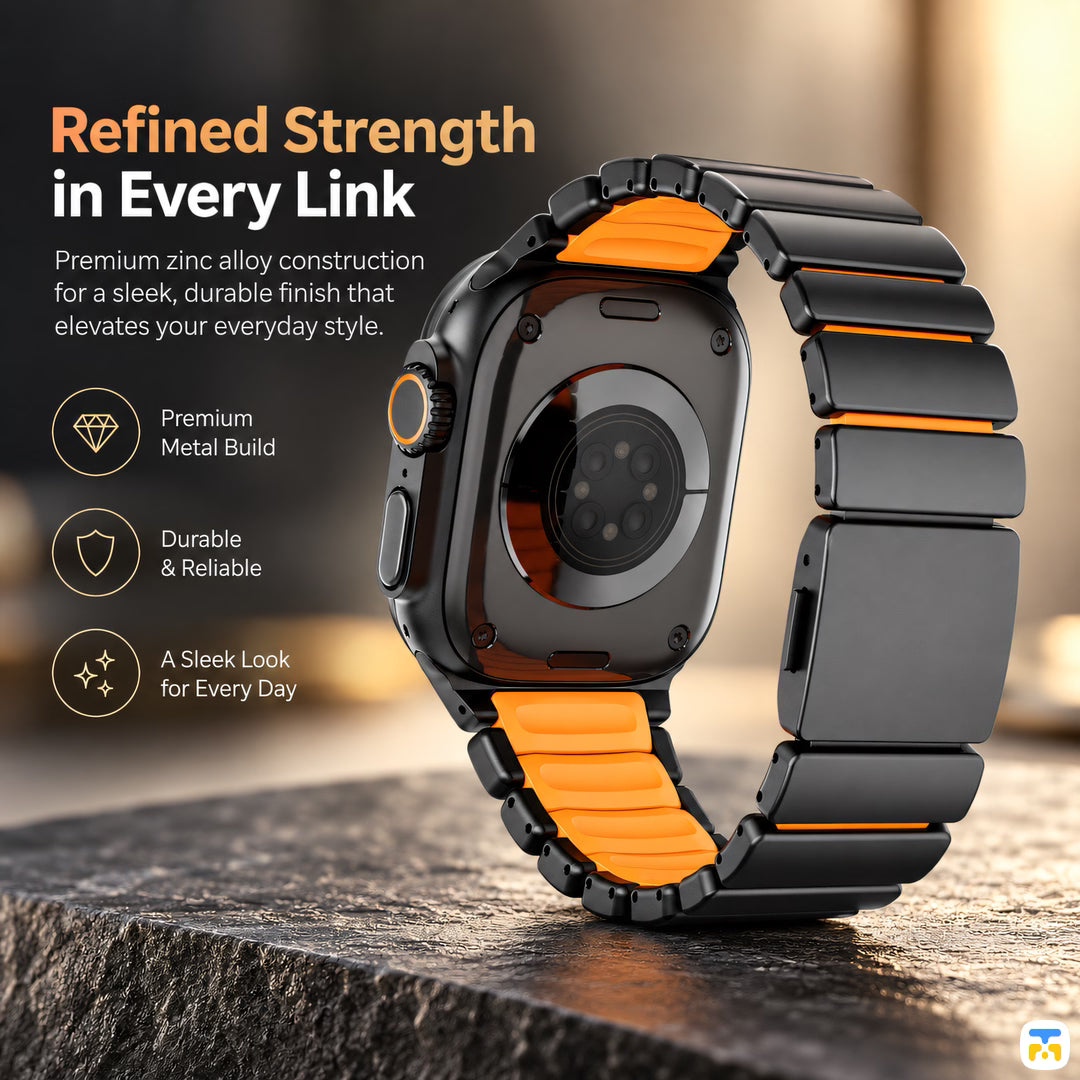 Refined Strength
in Every Link - NOVAMAG Zinc Alloy Magnetic Quick-Release Strap for Apple Watch