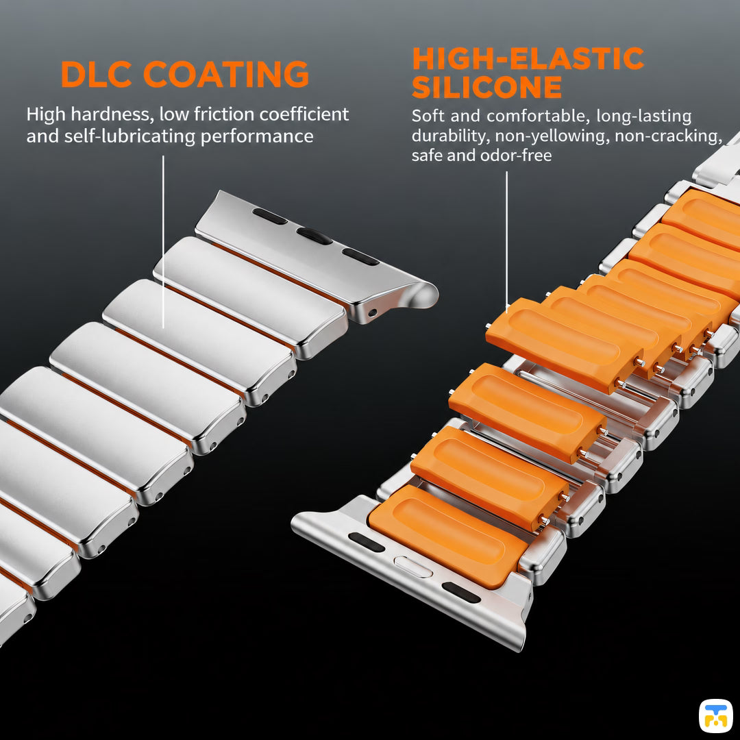 Premium DLC Coating & High-Elastic Silicone Materials - NOVAMAG Zinc Alloy Magnetic Quick-Release Strap for Apple Watch