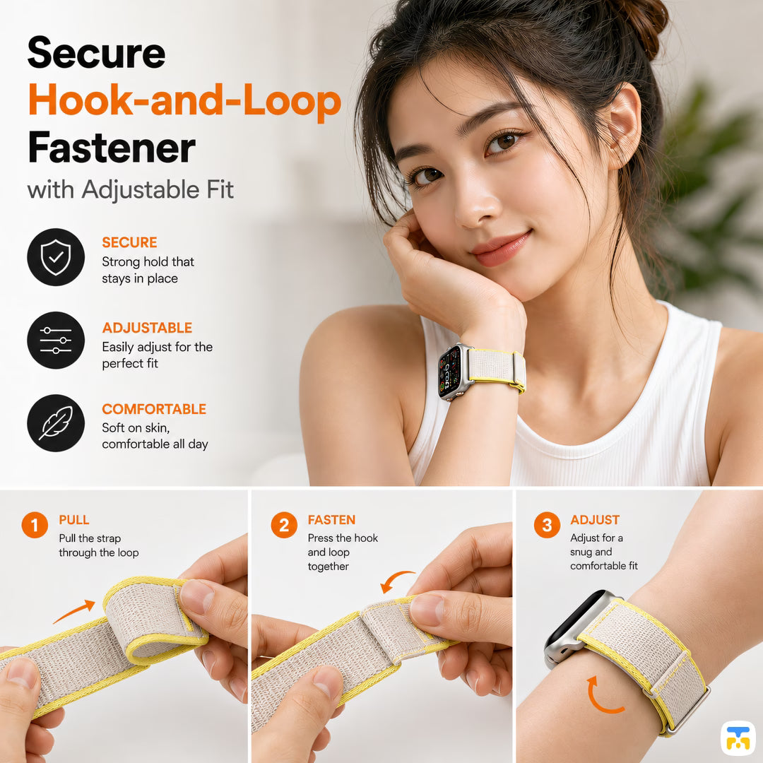 Secure Hook-and-Loop Fastener - Nylon Braided Loop Apple Watch Strap for 38-49mm