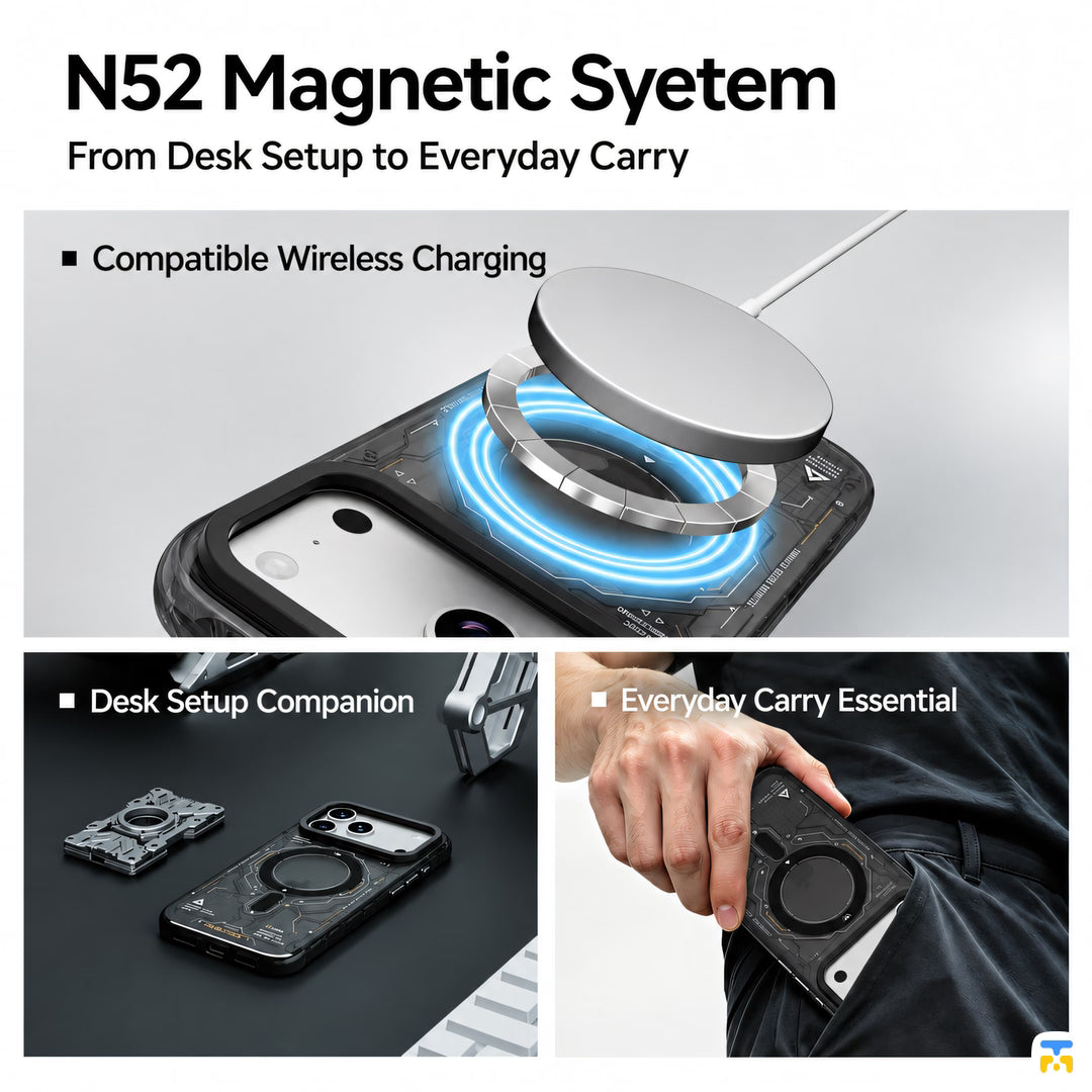 N52 Magnetic Syetem - PEAKZOOC DarkGrid MagSafe Case