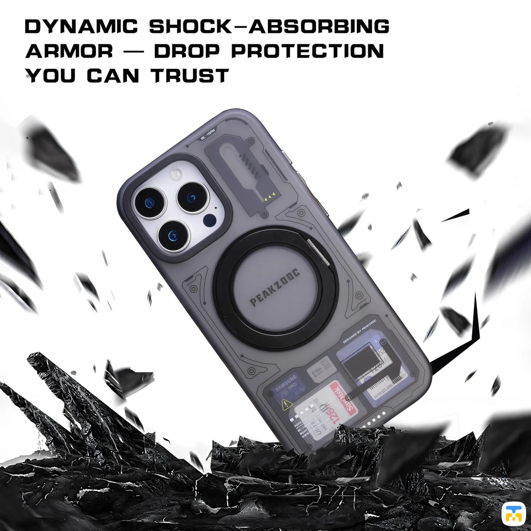 DYNAMIC SHOCK-ABSORBING ARMOR DROP PROTECTION YOU CAN TRUST - PEAKZOOC for iPhone 16 Series Cyber Butler Case with Card Storage