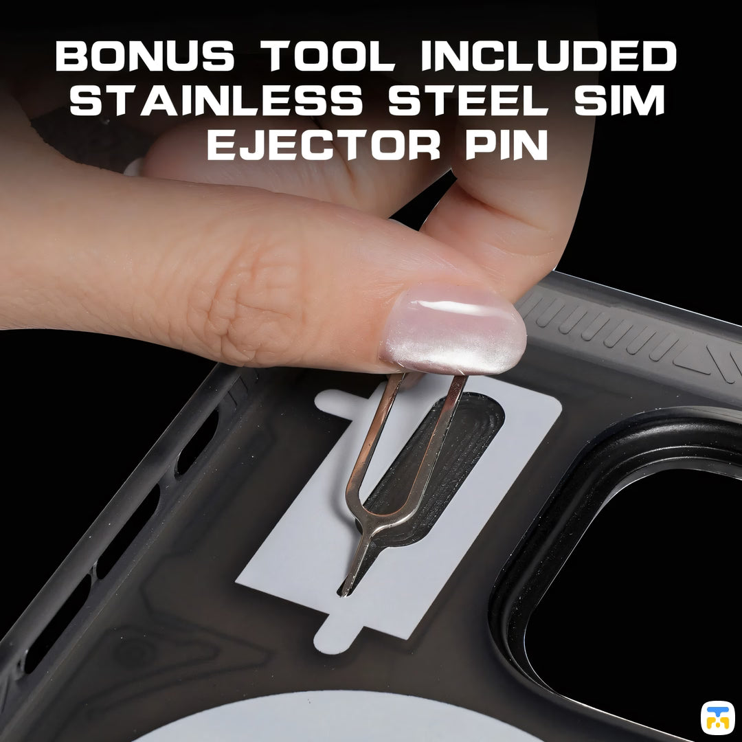 BONUS TOOL INCLUDED STAINLESS STEEL SIM EJECTOR PIN - PEAKZOOC for iPhone 16 Series Cyber Butler Case with Card Storage