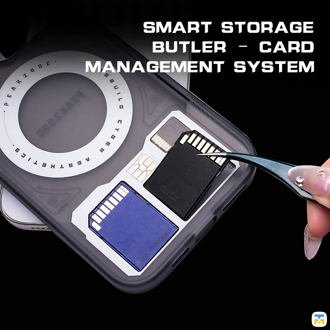 SMART STORAGE BUTLERCARD MANAGEMENT SYSTEM - PEAKZOOC for iPhone 16 Series Cyber Butler Case with Card Storage