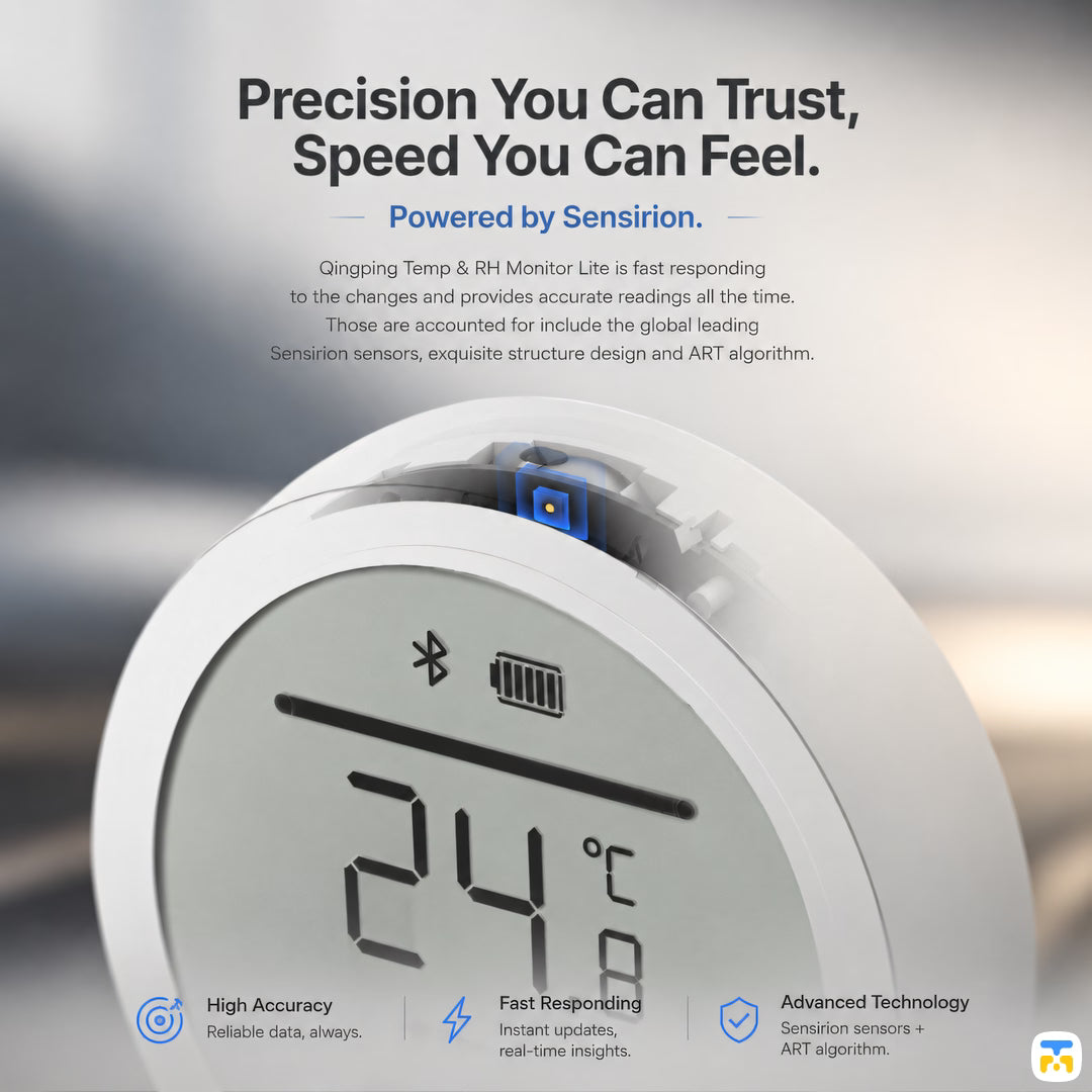 Precision You Can Trust, Speed You Can Feel - Qingping Temperature & Relative Humidity Monitor Lite - Works with Mi Home