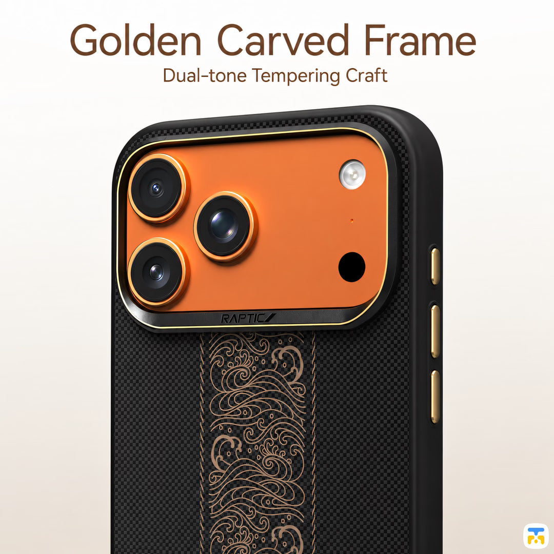 Golden Carved Frame - RAPTIC for iPhone 17 Series Aramid Dual Rise MagSafe Case