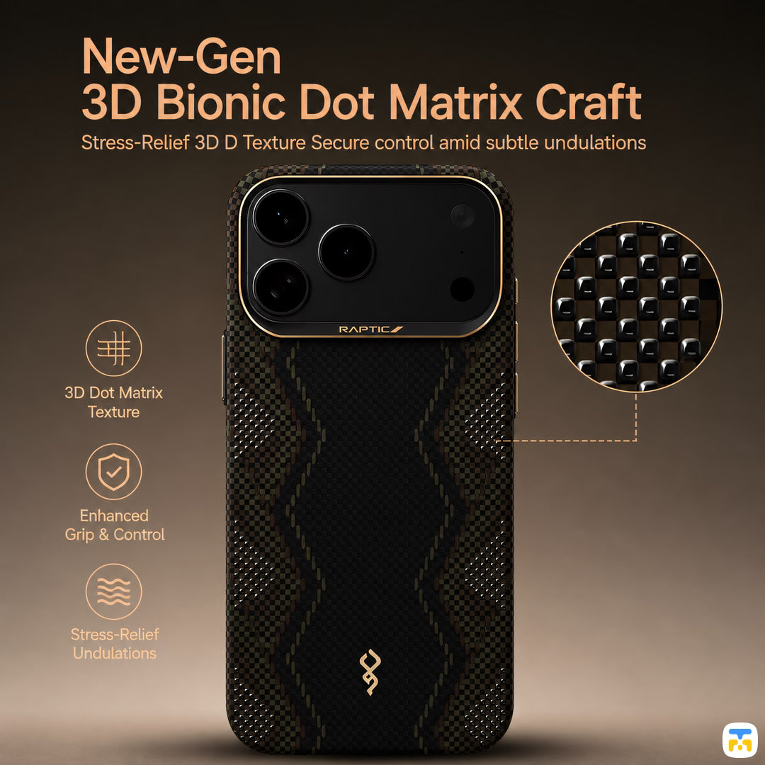 New-Gen
3D Bionic Dot Matrix Craft - RAPTIC for iPhone 17 Series Aramid Skin Scepter MagSafe Case