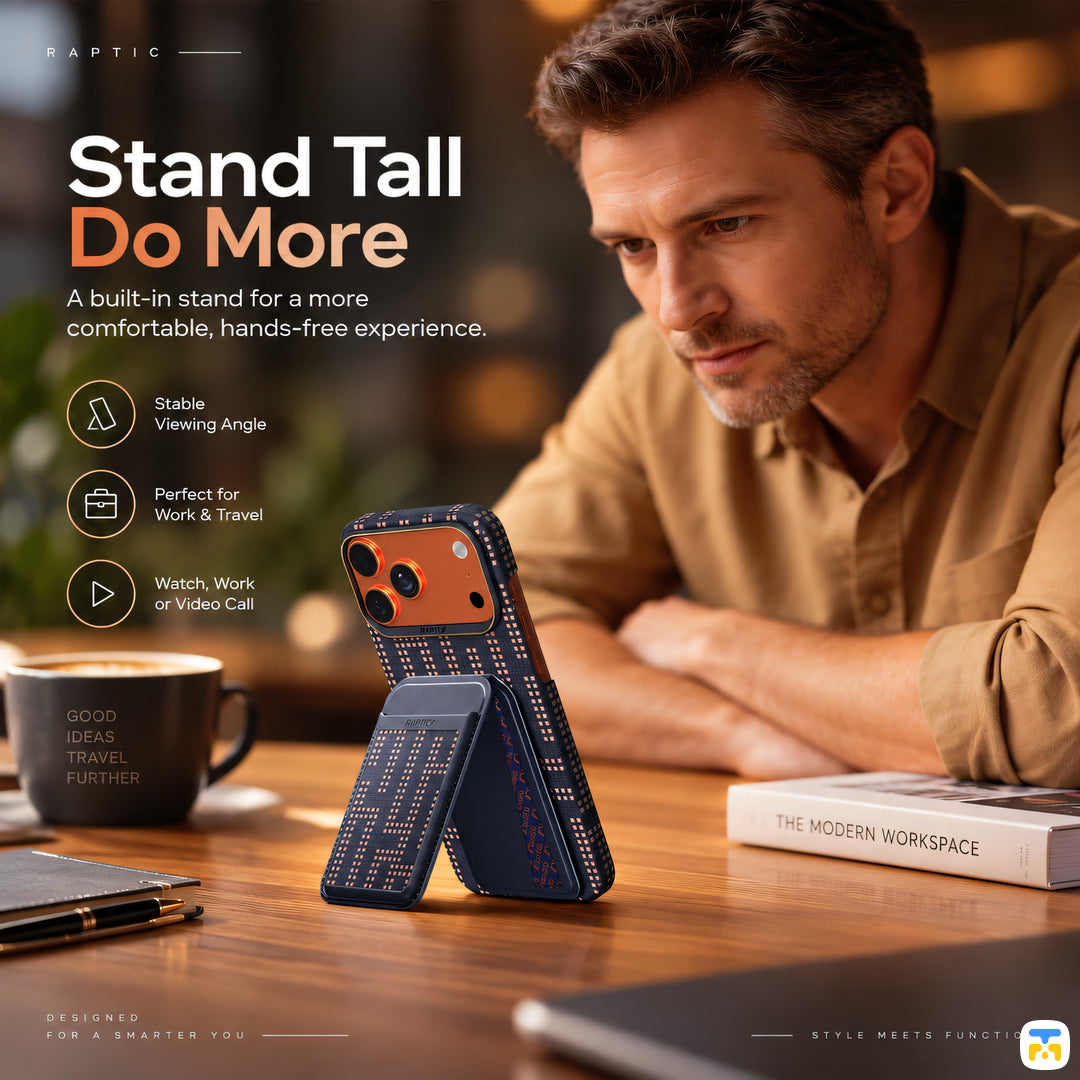 Stand Tall
Do More - RAPTIC Grid Wisdom Aramid Fiber Magnetic Wallet Stand