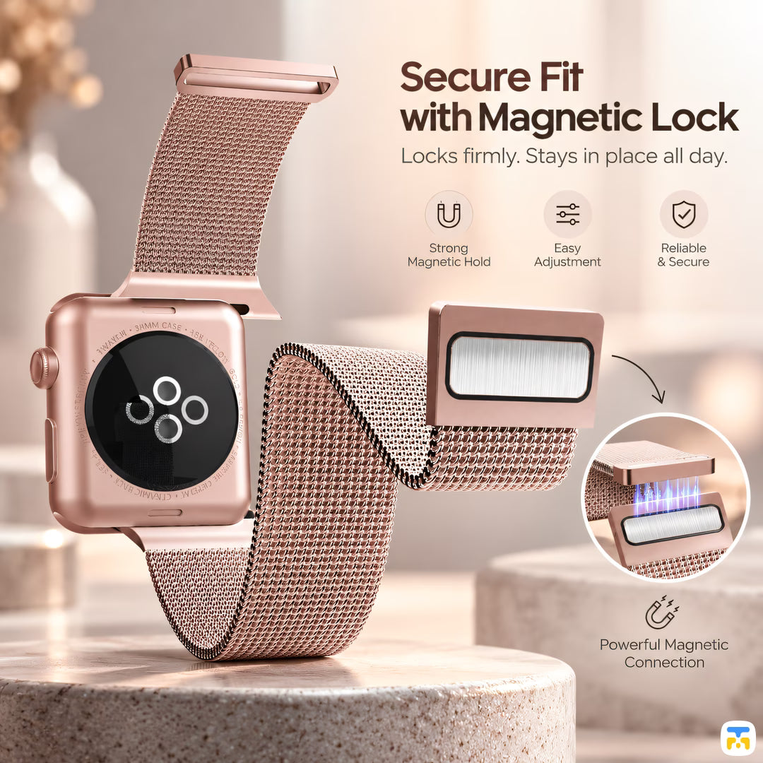 Secure Fit
with Magnetic Lock - RAPTIC X-Doria Milanese Metal Mesh Band for Apple Watch
