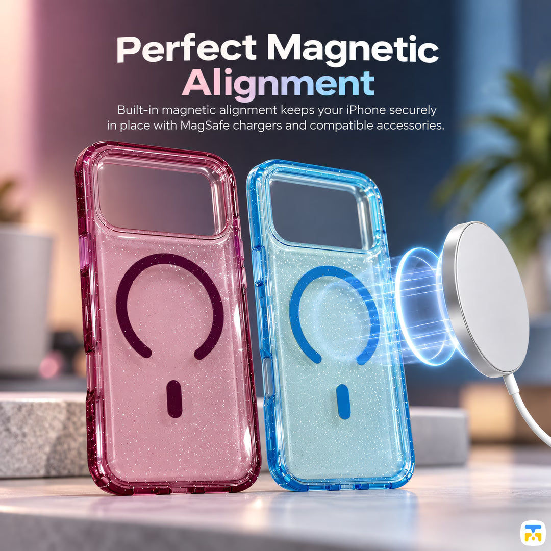 Perfect Magnetic
Alignment - RAVAKA Sparkle Series MagSafe Case for iPhone 17/18 Series