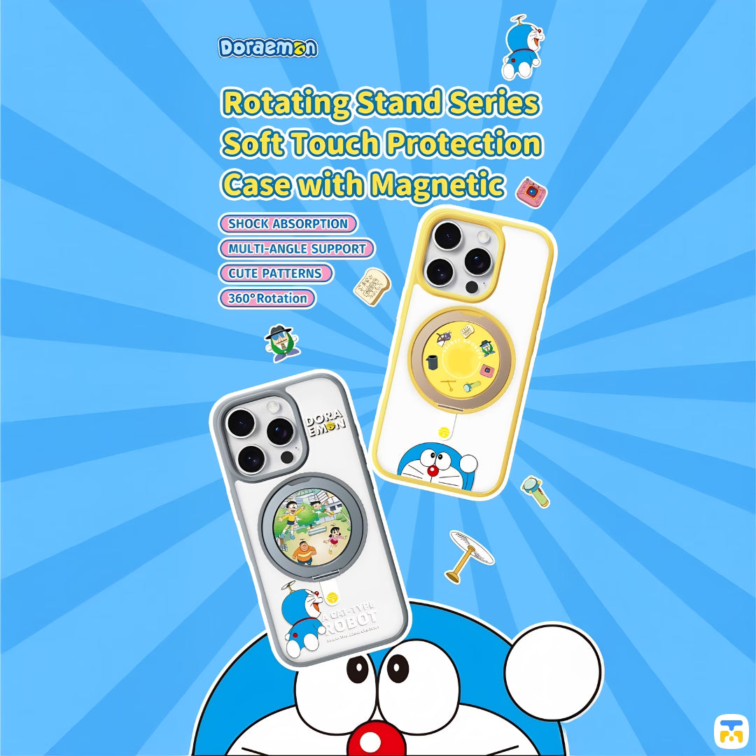 Rotating Stand Series Soft Touch Protection Case With Magnetic - ROCK Doraemon for iPhone 15 Pro - Rotating Stand - Magsafe Case