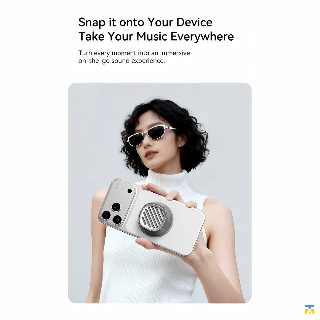 Snap it onto Your Device Take Your Music Everywhere - ROCK Mini Magnetic Wireless Charging Bluetooth Speaker
