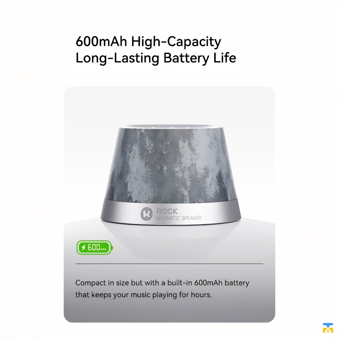 600mAh High-Capacity Long-Lasting Battery Life - ROCK Mini Magnetic Wireless Charging Bluetooth Speaker