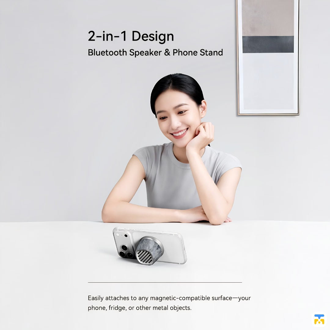 2-in-1 Design  Bluetooth Speaker & Phone Stand - ROCK Mini Magnetic Wireless Charging Bluetooth Speaker