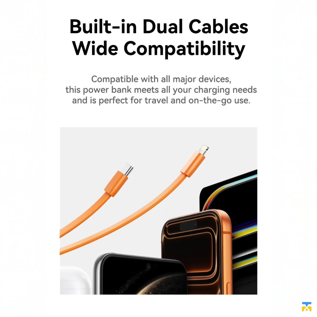 Built-in Dual Cables Wide Compatibility - ROCK P73 PD 22.5W Fast Charging Power Bank with Built-in Dual Cables 10000mAh