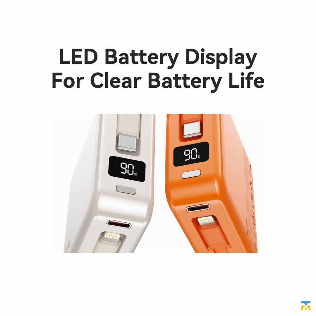 LED Battery Display  For Clear Battery Life - ROCK P73 PD 22.5W Fast Charging Power Bank with Built-in Dual Cables 10000mAh