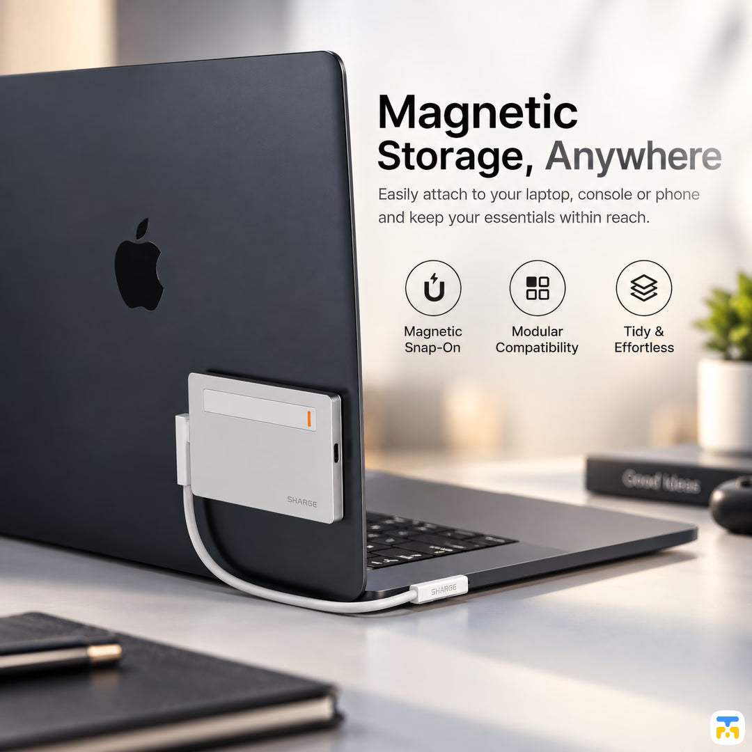 Magnetic
Storage, Anywhere - SHARGE Disk Plus NVMe Enclosure - Thin, 10Gbps, Built-in USB-C Cable