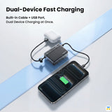 Dual-Device Fast Charging - SHARGE Flow Go Power Bank - 10000 mAh, 22.5W, Built-in Cable
