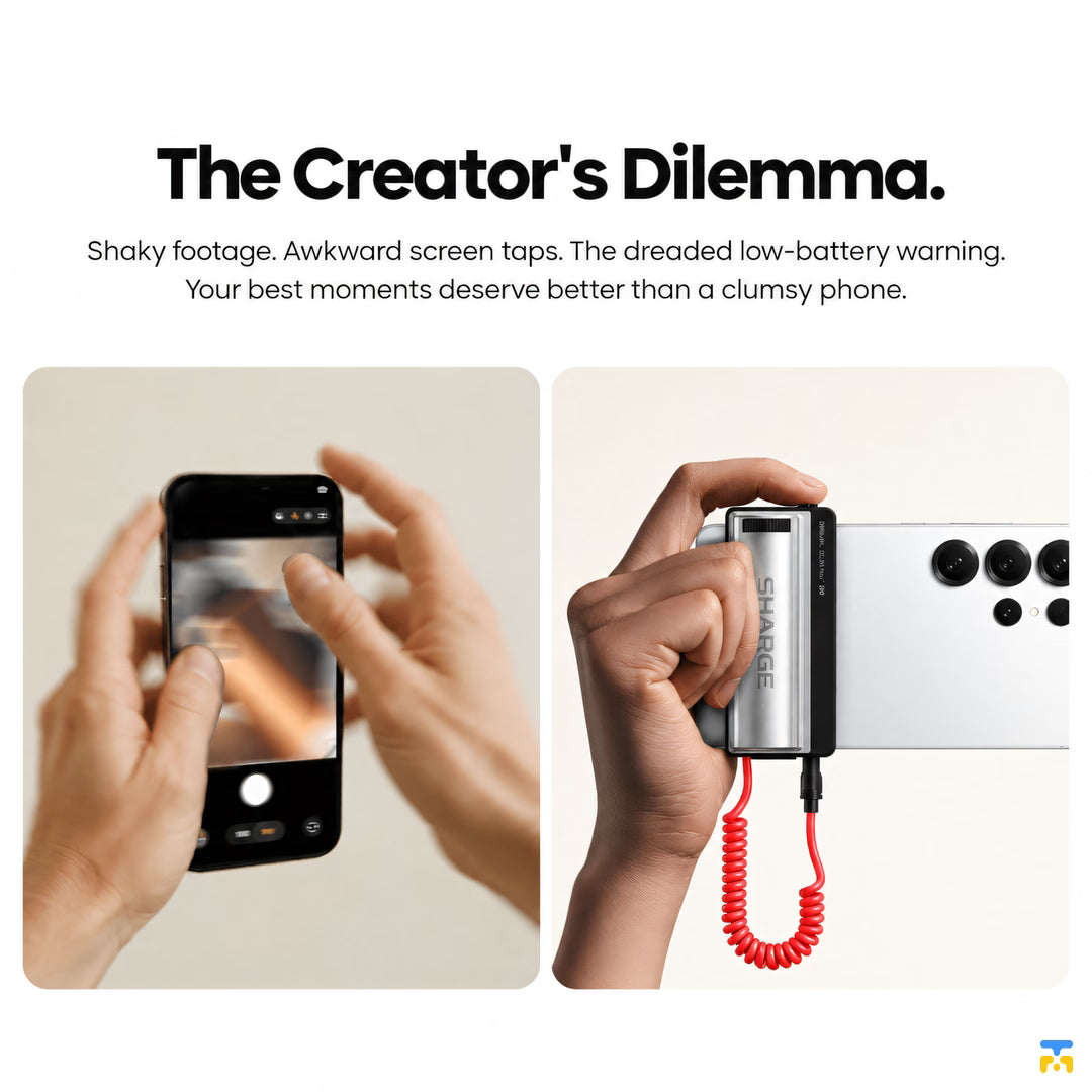 The Creator's Dilemma - SHARGE Grip Power Bank - 5000 mAh, 22.5W, Tactile Shutter Button