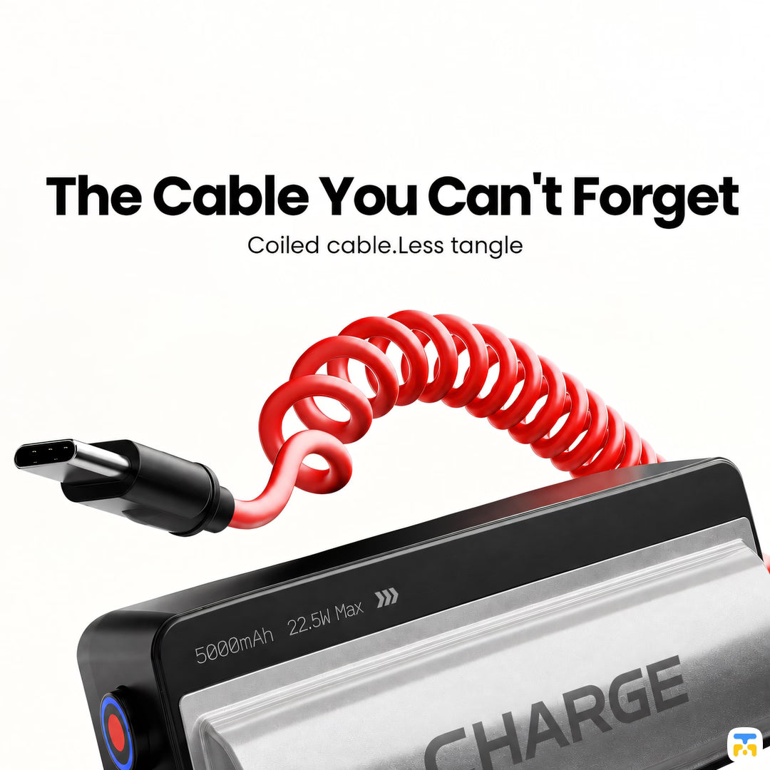 The Cable You Can't Forget - SHARGE Grip Power Bank - 5000 mAh, 22.5W, Tactile Shutter Button