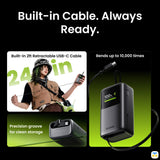 Built-in Cable. Always
Ready. - SHARGE HyperTower Power Bank - 10K, Display, 45W, Retractable Cable