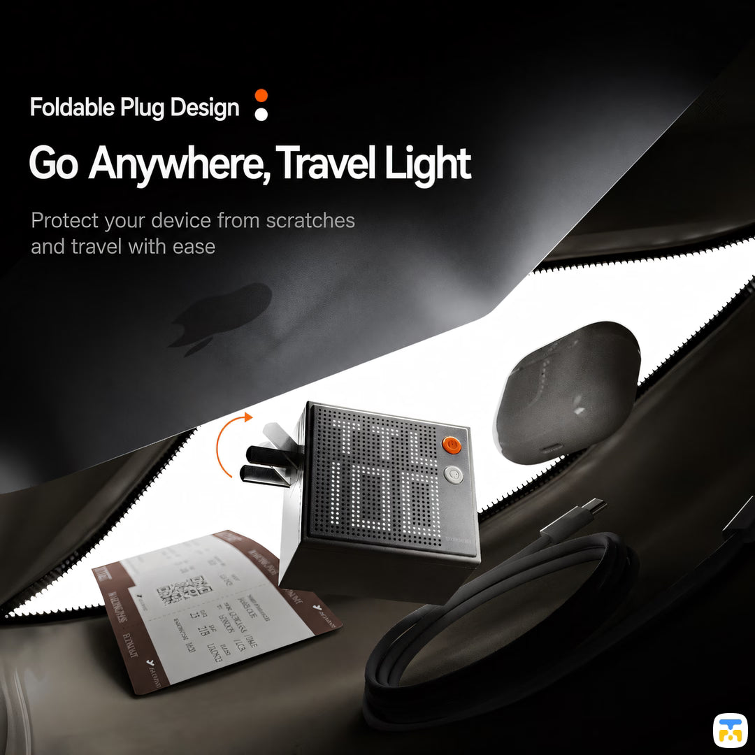 Go Anywhere, Travel Light - SHARGE Pixel 100W GaN Charger with Dot Matrix Display - 3x USB-C, 1x USB-A