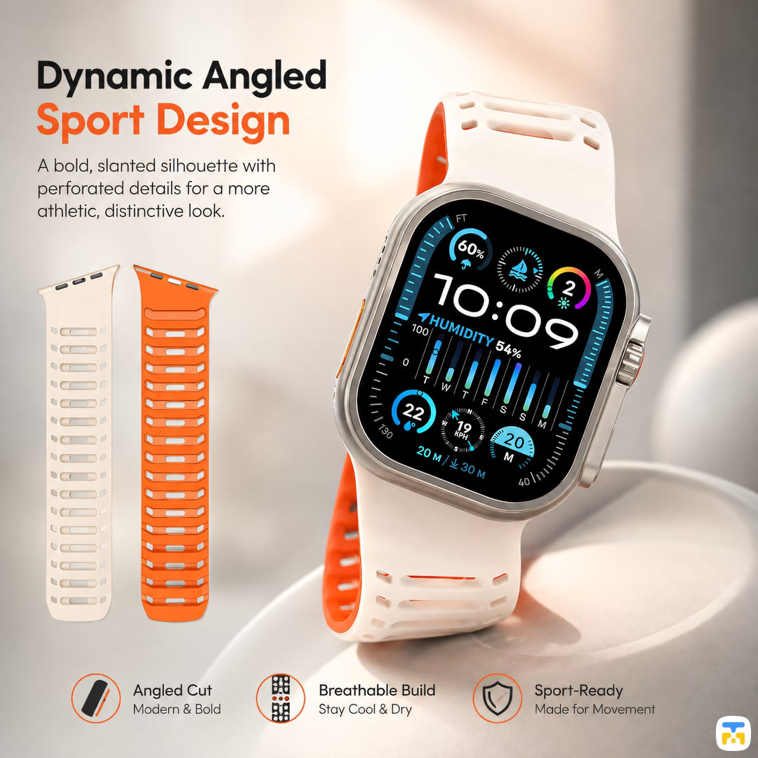 Dynamic Angled
Sport Design - The Pangolin Slanted Magnetic Apple Watch Sport Band for 38-49mm