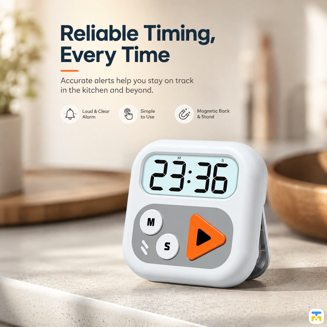 Reliable Timing,
Every Time - TIMESS Mini Magnetic Timer for Desks, Kitchens, Studying, and More