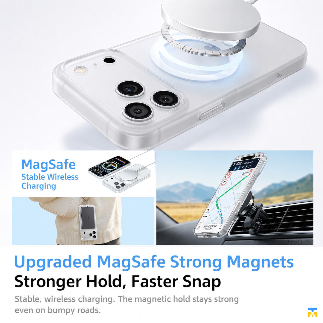 Upgraded MagSafe Strong Magnets
Stronger Hold, Faster Snap - TORRAS for iPhone 17 Series Frosted MagSafe Case with Camera Island Coverage