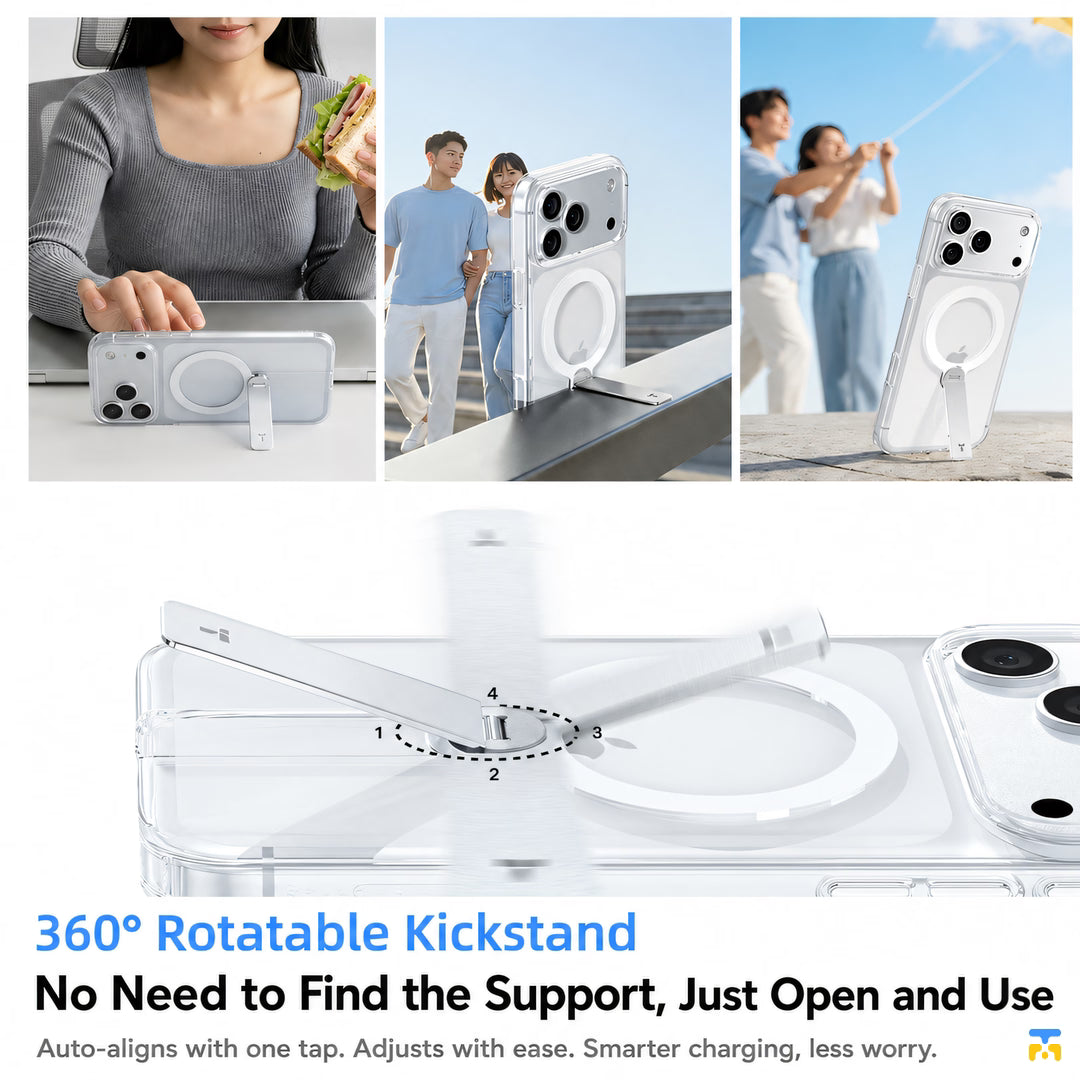 360° Rotatable Kickstand
No Need to Find the Support, Just Open and Use - TORRAS for iPhone 17 Series LPRO MagSafe Case with Rotating Stand