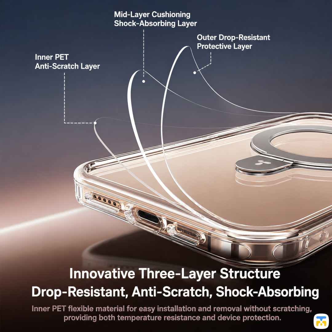 Innovative Three-Layer Structure
Drop-Resistant, Anti-Scratch, Shock-Absorbing - TORRAS for iPhone 17 Series Q1 MagSafe Case with Rotating Stand