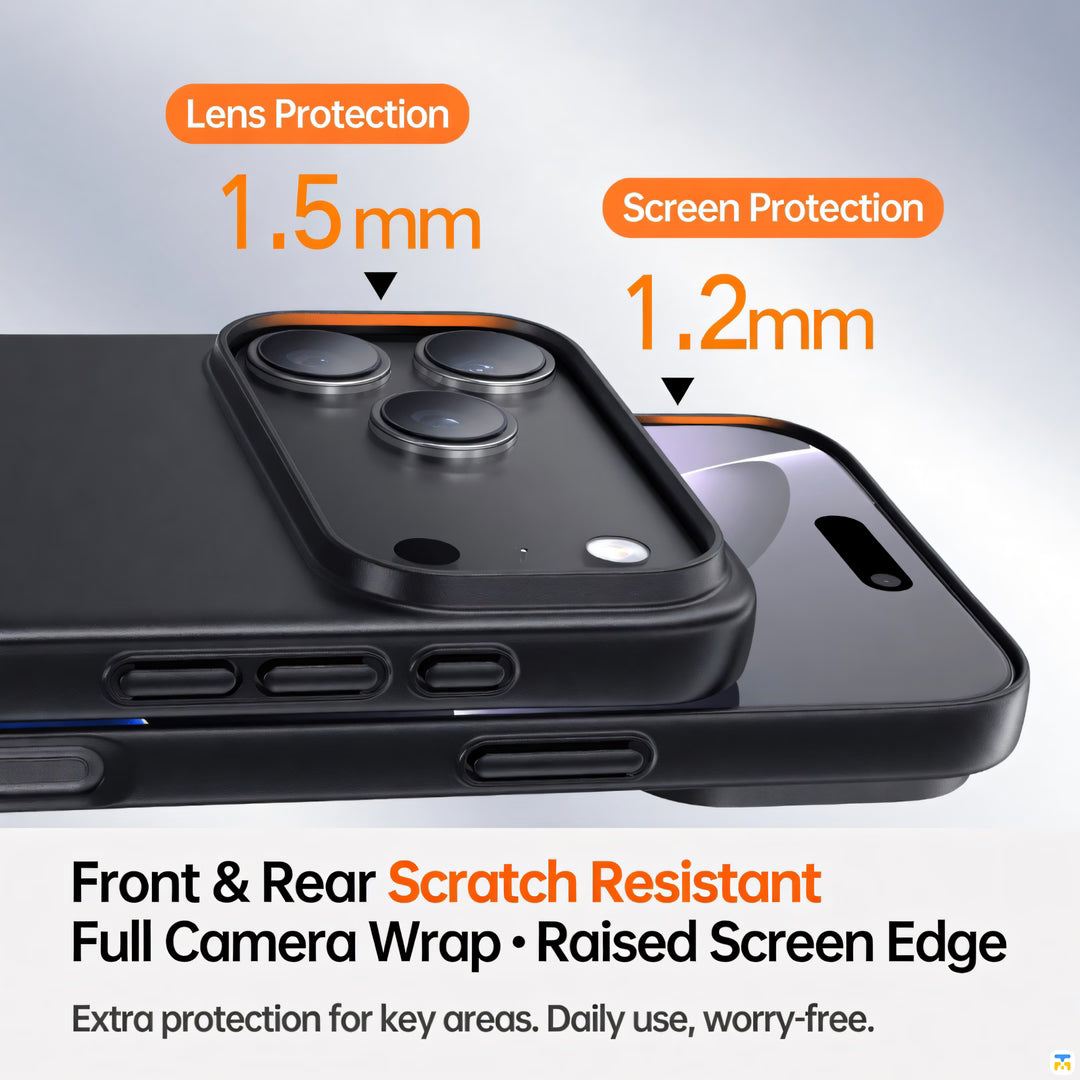Front & Rear Scratch Resistant
Full Camera Wrap • Raised Screen Edge- TORRAS Matte Finish Case for iPhone 17 Series - Ultra-thin - MagSafe