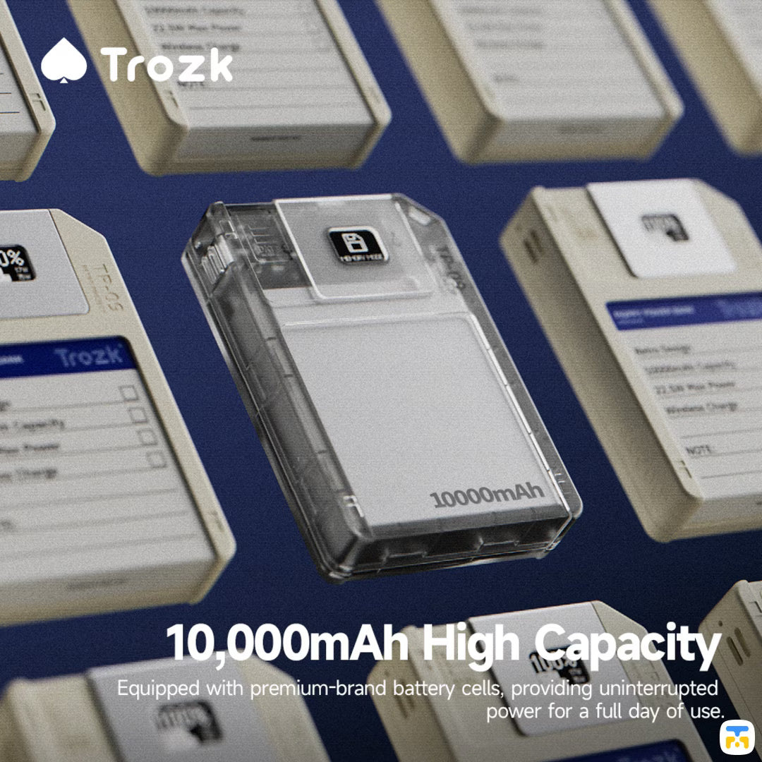 10,000mAh High Capacity - TROZK 10000mAh 22.5W Wireless Floppy Power Bank with 64GB Storage