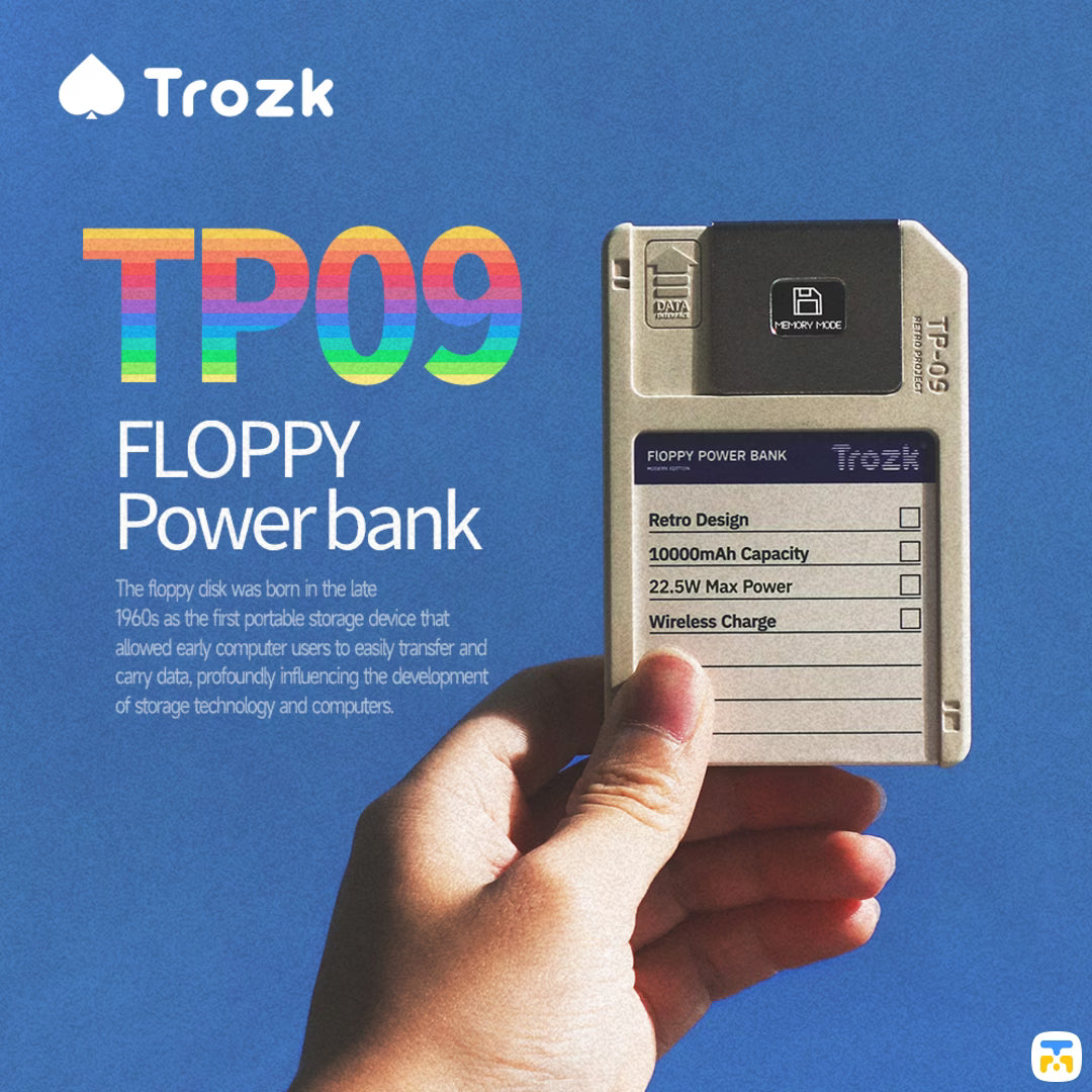 FLOPPY
Power bank - TROZK 10000mAh 22.5W Wireless Floppy Power Bank with 64GB Storage